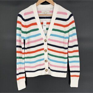 NWD Loft Women's Striped Button-Up Knit Cardigan Sweater M White Multicolor